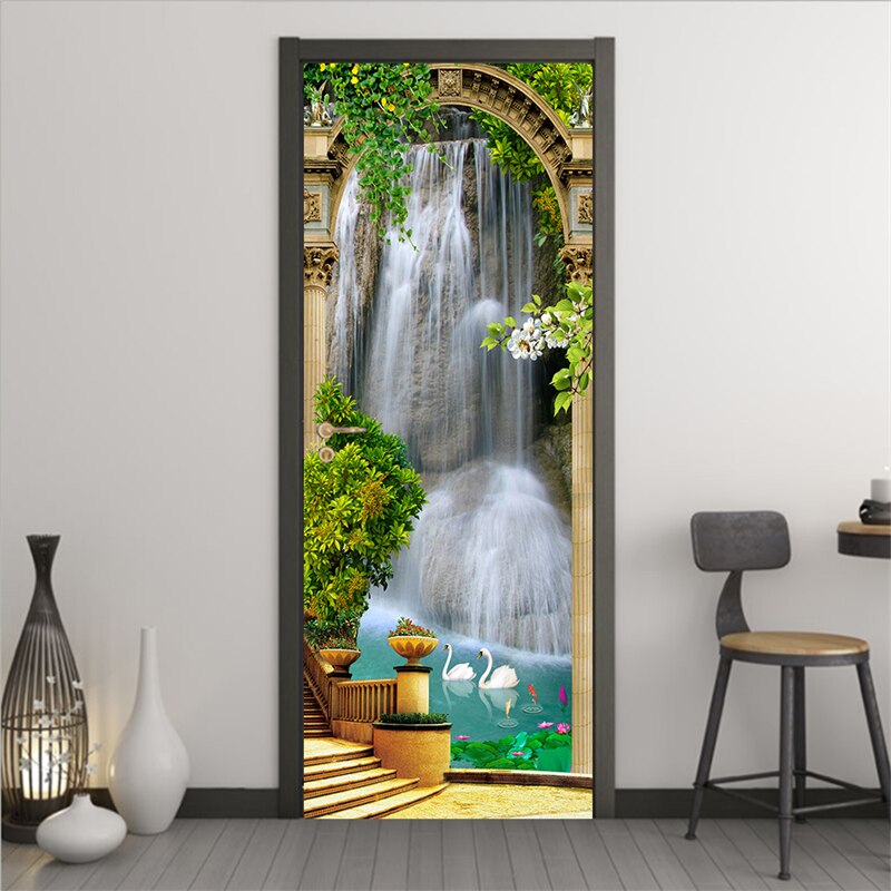 PVC Self-Adhesive Door Sticker Window Covering Decoration 3D Photo Wallpaper Mural Living Room Bedroom Door Decorative Sticker