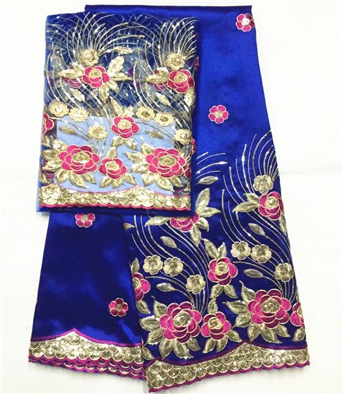 Wrapper George fabric nigerian lace fabrics silk fabric royal blue George Lace Fabric With Sequin tule lace: LX1500610G9