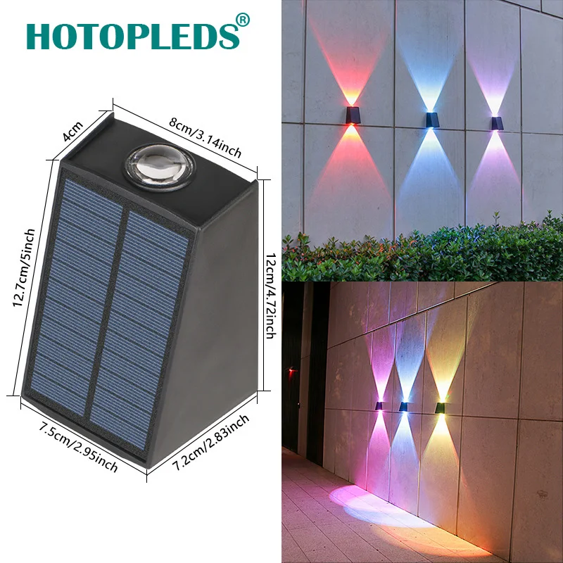 2 led solcelledrevne utendørslamper, vanntett atmosfærebelysning, dekorativ vegglampe for hage, veranda, balkong, gangvei, campingdeko: Rgb