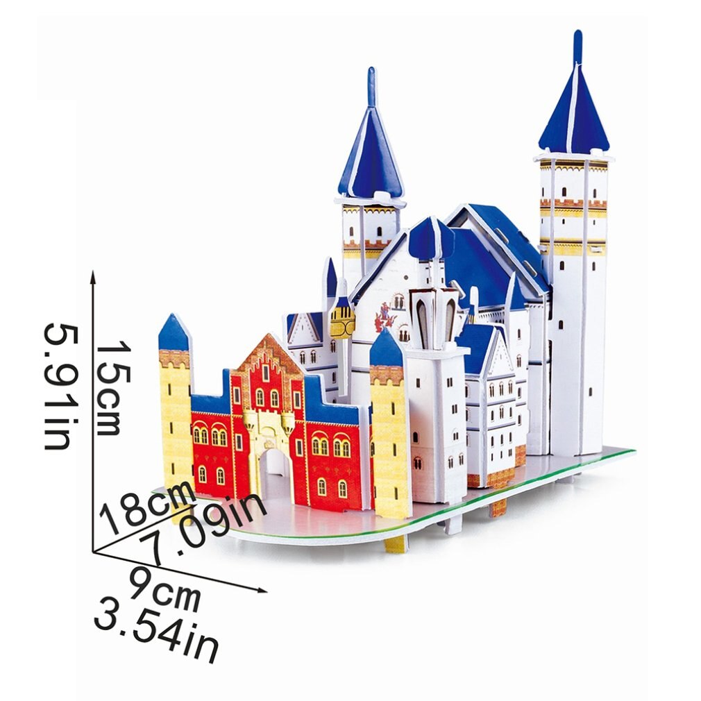 Mini Magic world Architecture Eiffel Tower Statue of Liberty card paper 3D Puzzle building models Educational Toys Kids: Neuschwanstein