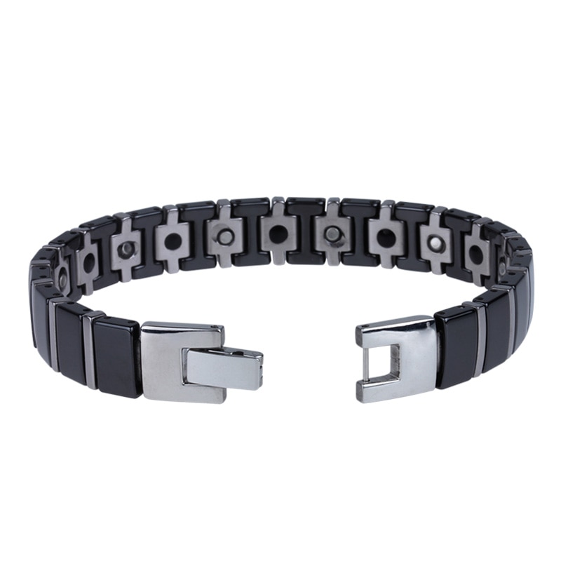 Gezonde Artritis Pijn Magnetische Therapie Armband Voor Mannen Zwarte Keramische &amp; Gold Rvs Heren Vriendschap Armbanden