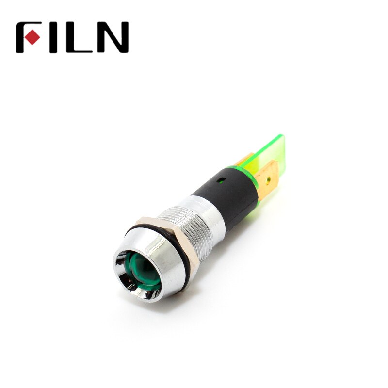 FILN 220v Indicator light 12mm concave led matel led red yellow white blue green 6v 24v 110v 220v 12v with terminal pins