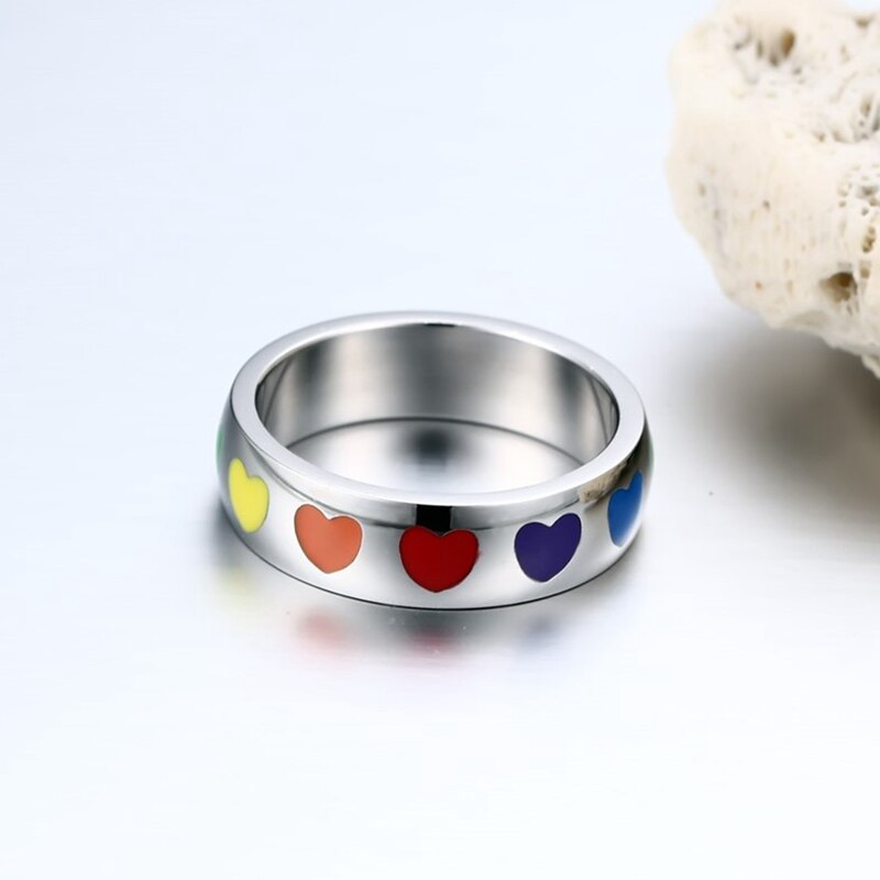 Rainbow Heart Finger Rings for Women Wedding Engagement Ring Jewelry Anel 6mm LGBT Pride Ring