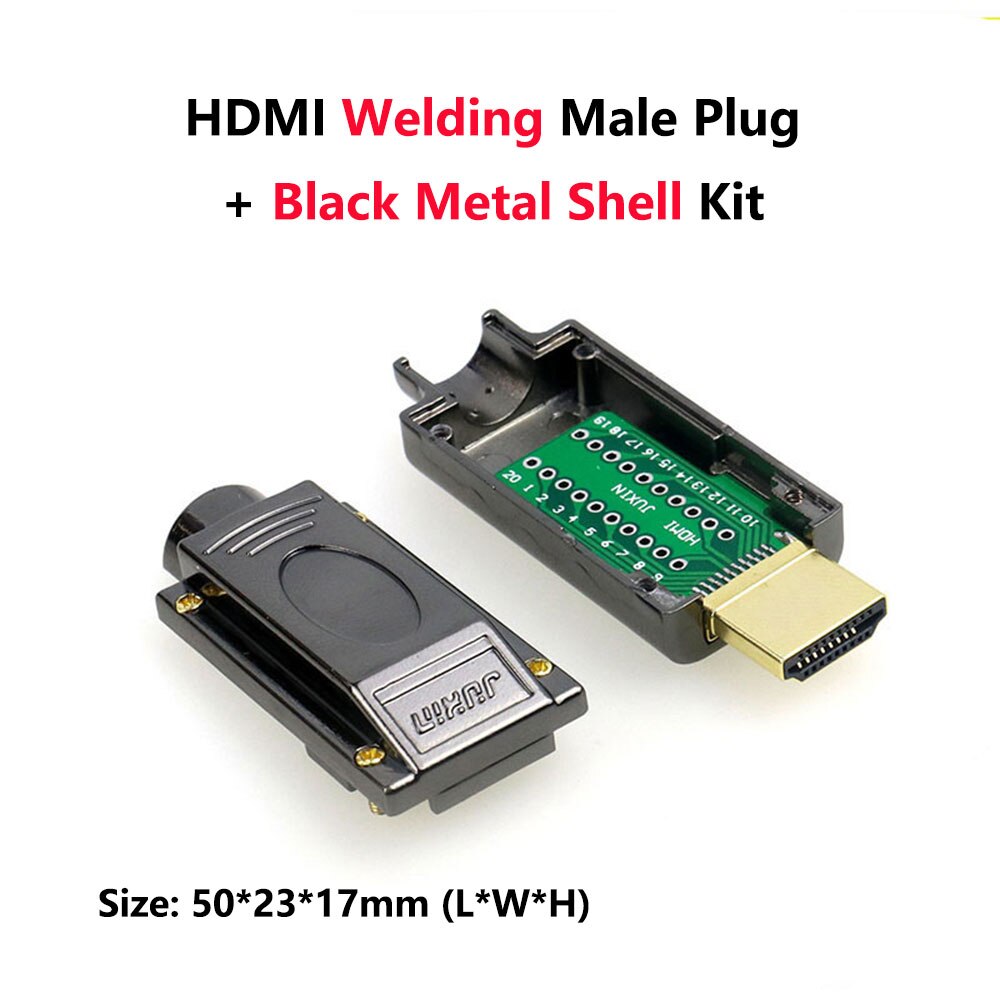 Conector HDMI sin soldadura HDMI 2,0 enchufe macho adaptadores de líneas HD DIY soporte 4K 2K 3D HDMI 2,0/1,4/1,3: Metal Weld Black