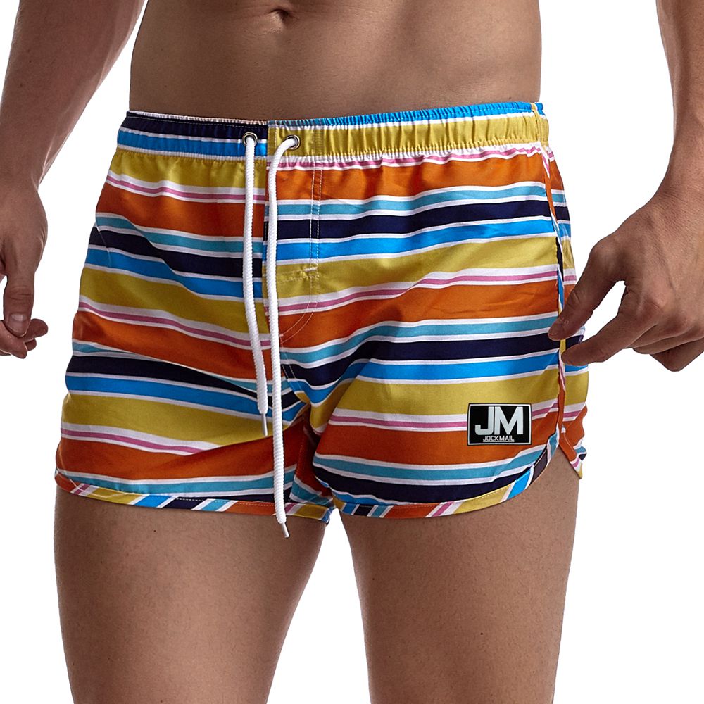 Jockmail bermuda masculina de natação, calções para praia e surf, moda masculina com estampa de arco-íris, sungas de secagem rápida