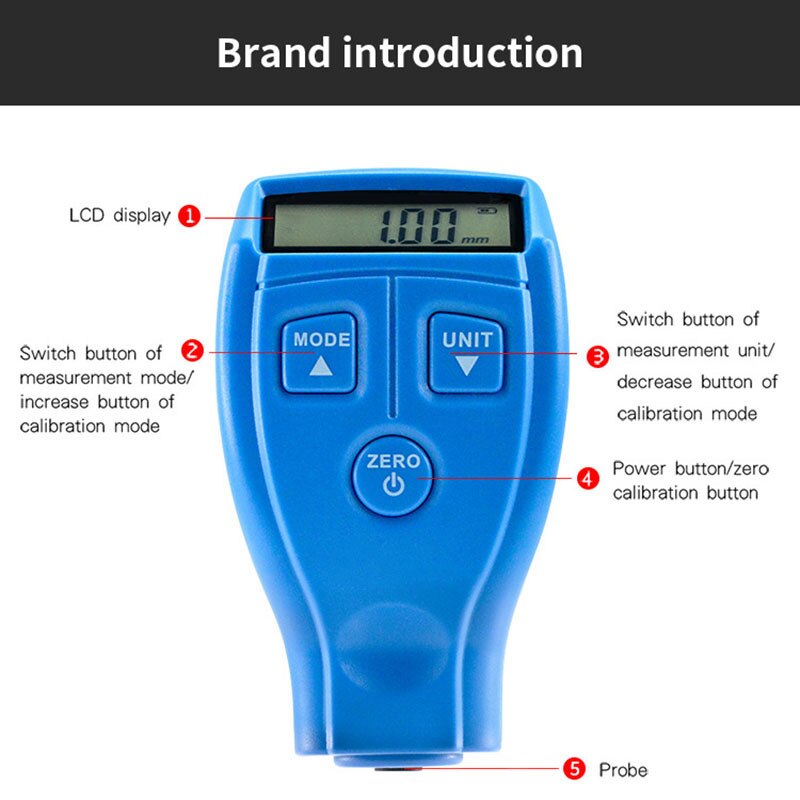 Digital Backlight LCD Film Thickness Meter Car Paint Thickness Tester Coating Thickness Gauge GM200 Thickness Measurement