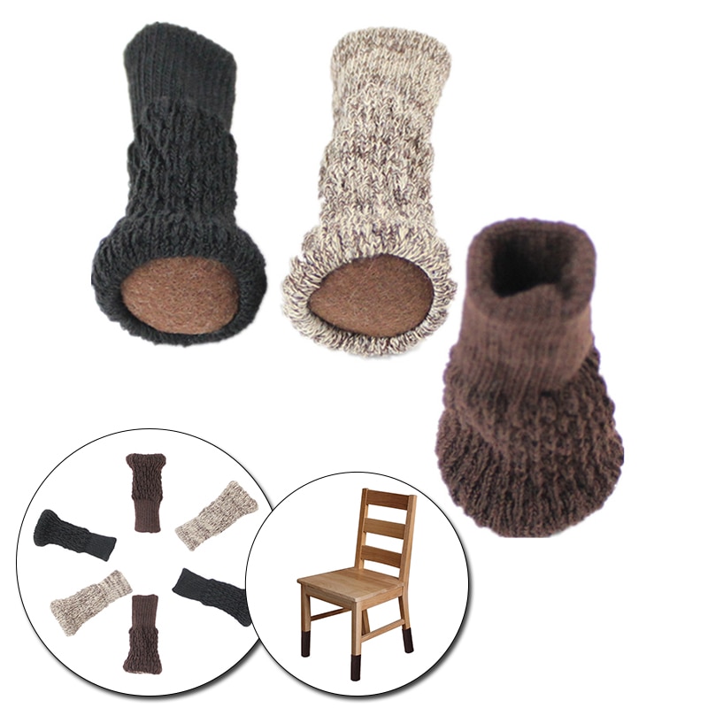 4 stk / sæt gulvbeskyttelse stol fodpude ben møbler uld strikning stol betræk benpuder gulvbeskytter sokker borddekoration