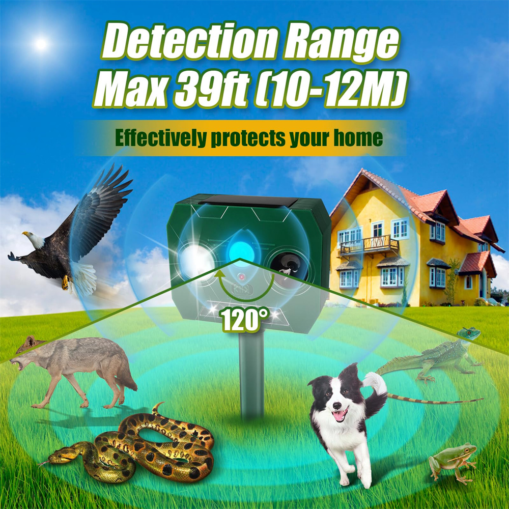 LED Light Alarm Ultrasonic Cat Dog Repellant Outdoor Solar Power Rechargeable Garden Repellers Cat Deterants for Animals