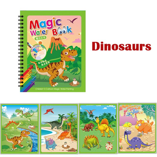 1Set Magic Water Drawing Book Painting coloring Book Montessori Doodle With Water Pen scratch art Crafts Board For Kids Toys: N