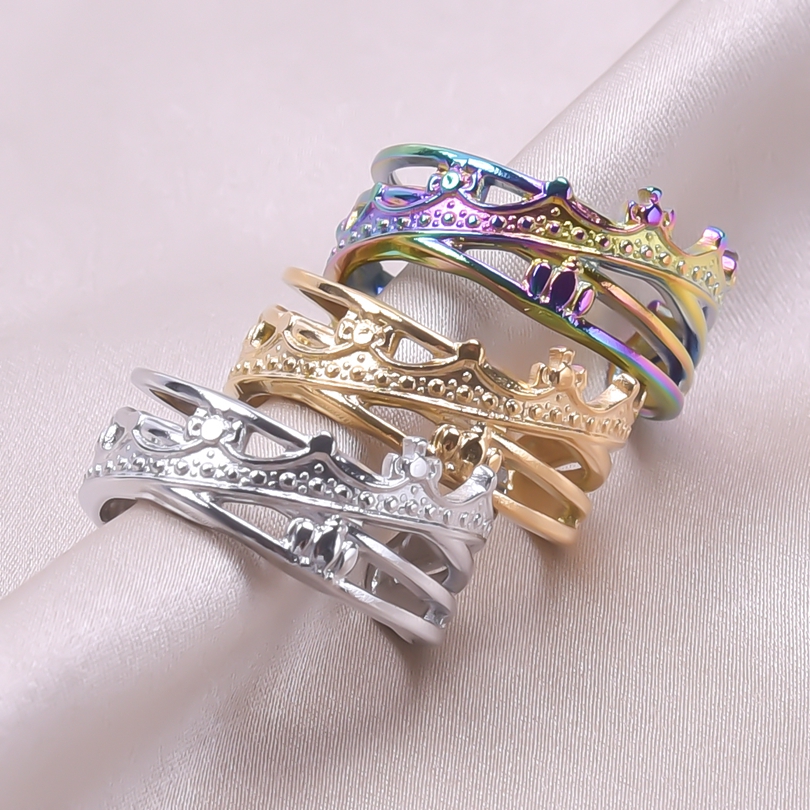 Anello corona in acciaio inossidabile per donna uomo Anello aperto regolabile irregolare Accessori per gioielli di moda punk minimalista Regali per feste: giallo