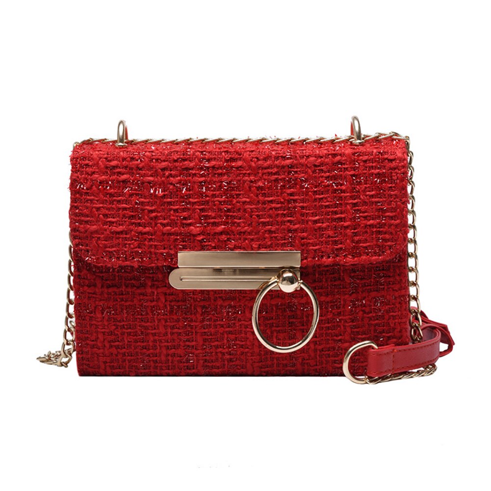 Retro wollen schoudertas voor dames, vierkante kleine crossbody-reistas: Rood