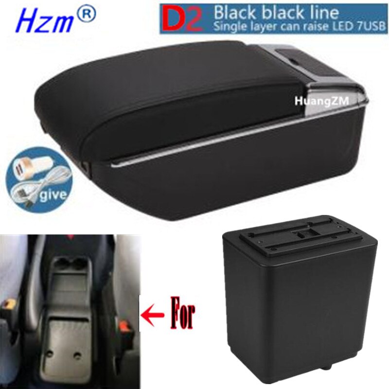 For Citroen Berlingo Armrest Retrofit parts For Peugeot Partner tepee Car Armrest Storage box car accessories Charging USB LED: D2 style black line