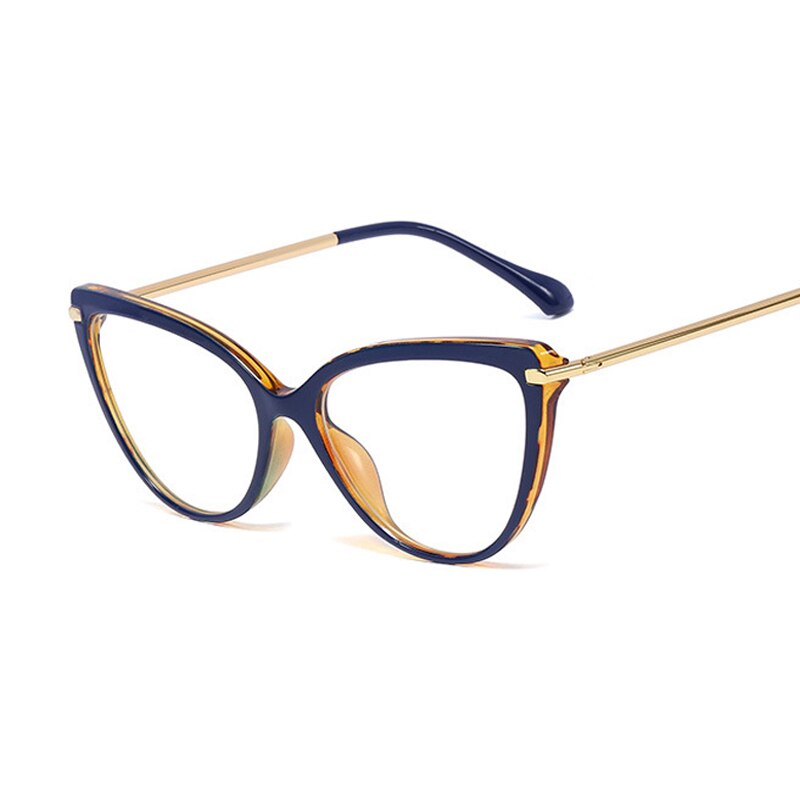 Gafas Cat Eye para mujer, Cateye Tr90 montura metálica, Gafas de piernas primaverales para mujer, Gafas Retro Vintage para mujer, marcos de Gafas: blue leopard