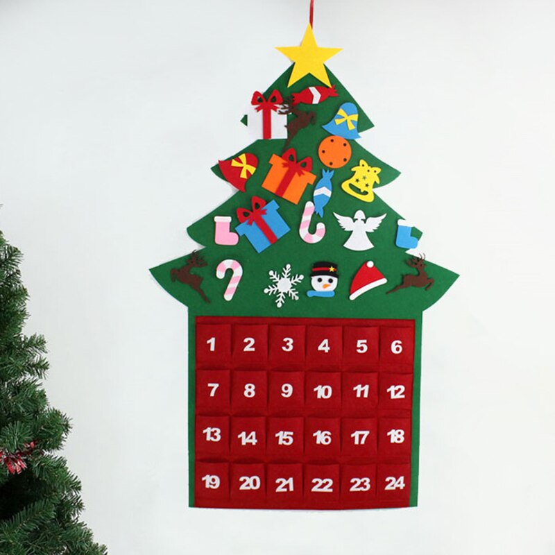 Felt Christmas Tree Ornaments Advent Calendar Set DIY Xmas Countdown Decorations Wall Door Hanging for Kids