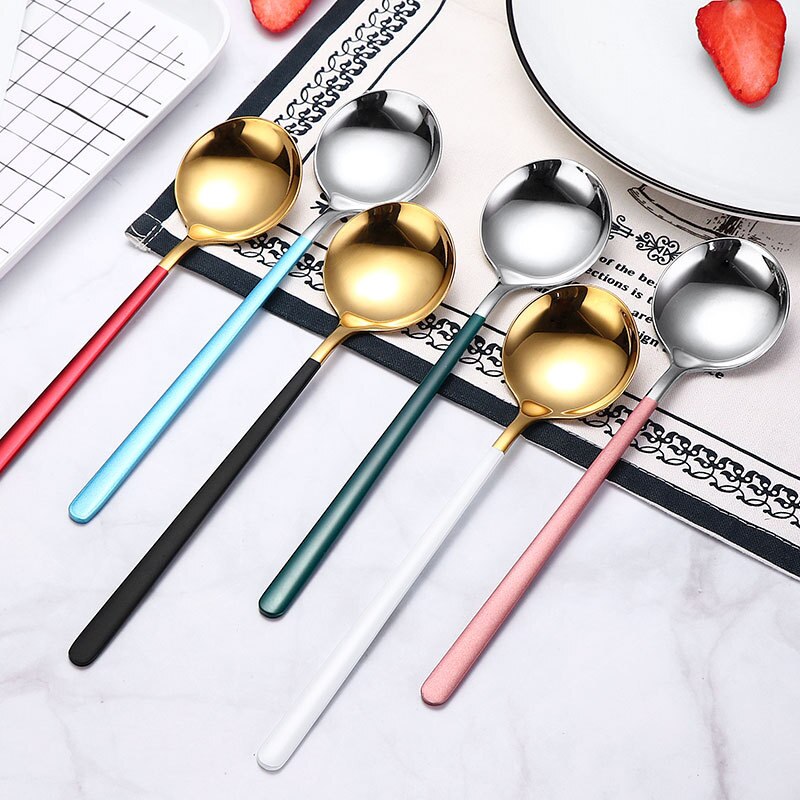 Ensemble de cuillères à thé à Long manche en or, 3 pièces, cuillères à thé en acier inoxydable de alimentaire, pour Dessert, café et crème glacée, accessoires de cuisine