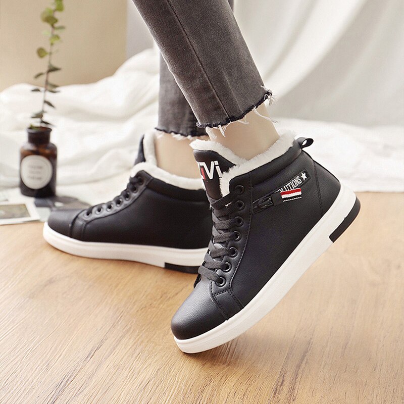 Winterlaarzen dames enkellaarsjes warme pu pluche winter damesschoenen sneakers flats veter damesschoenen dames korte sneeuwlaarzen
