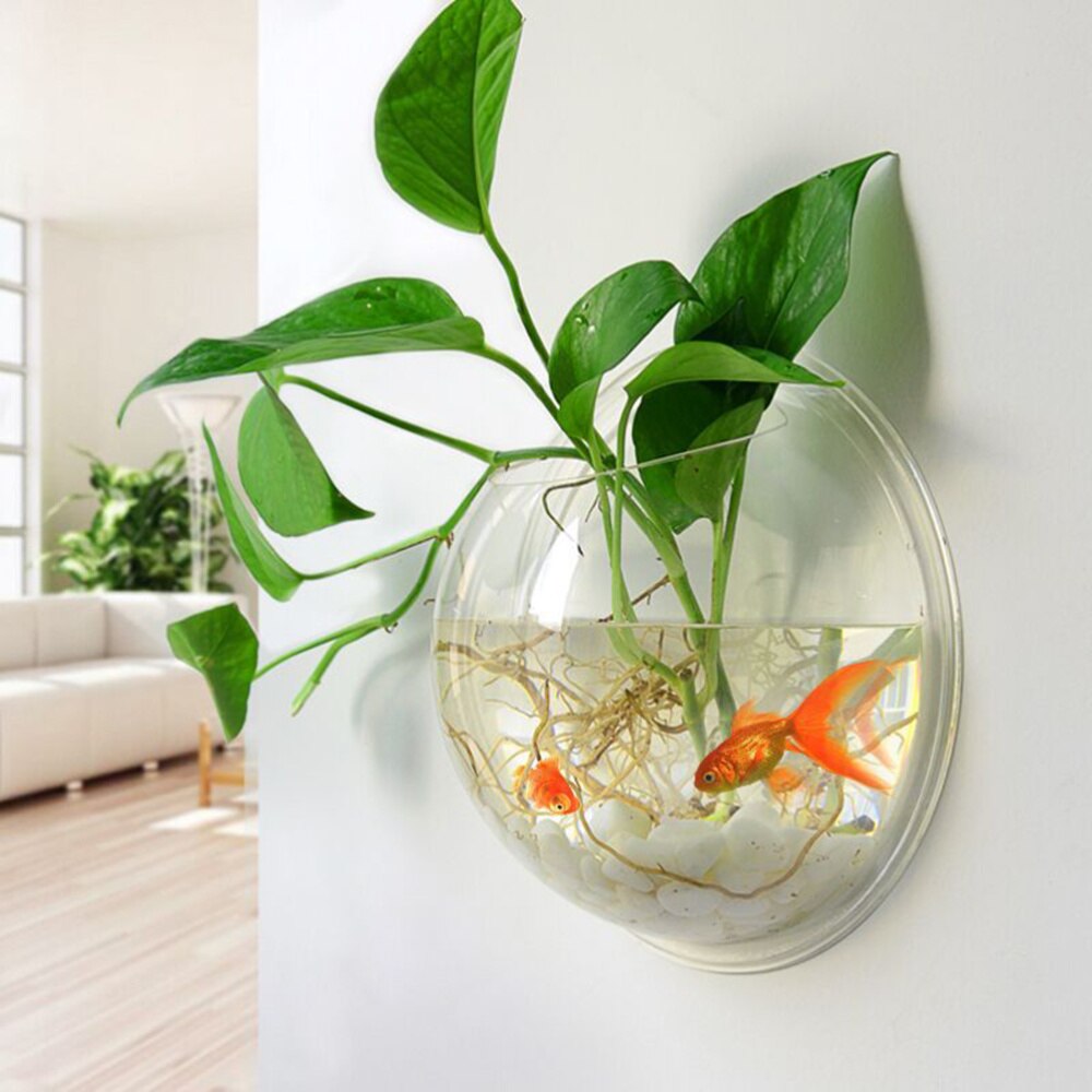1pc 19.5cm Diameter Wall Mounted Acrylic Fish Bowl Plant Pot Hanging Fish Tank Transparent Planter Aquarium Ornament