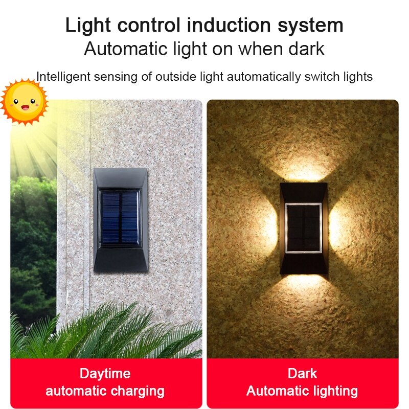 1/3pcs 12 LED Solar Wall Lamp Outdoor Waterproof Four Sides Glowing Light Staircase Villa Balcony Lighting Solar Wall Lights