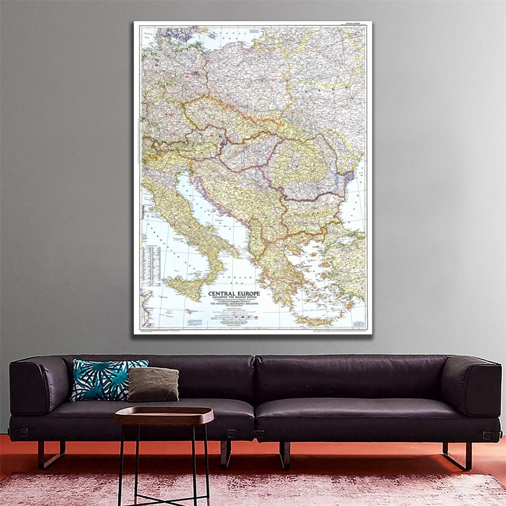5x7ft Printed Non-woven Map of Central Europe Including The Balkan States in 1951 Edition For Office Wall Hanging Painting