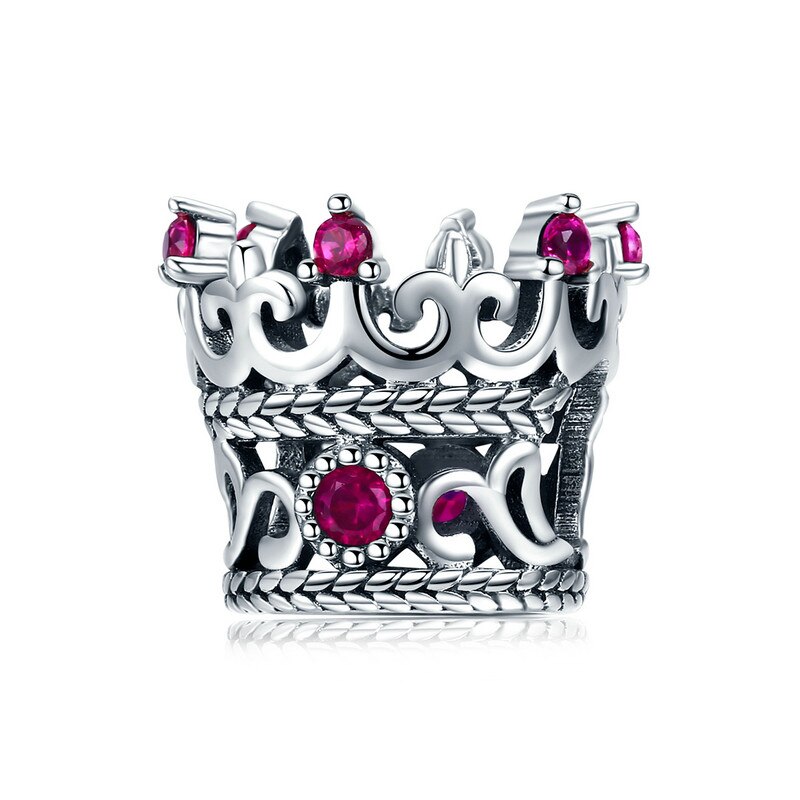 WOSTU 100% 925 Sterling Silver Queen's Crown Roze CZ Bedels fit Originele Armband & Ketting Vrouwen Mode-sieraden CQC776: Default Title