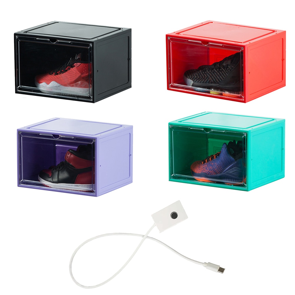 Transparent Plastic Shoe Box with LED Light Sound Control Voice-activated Light Shoe Storage Box Sneakers Organizer Supplies