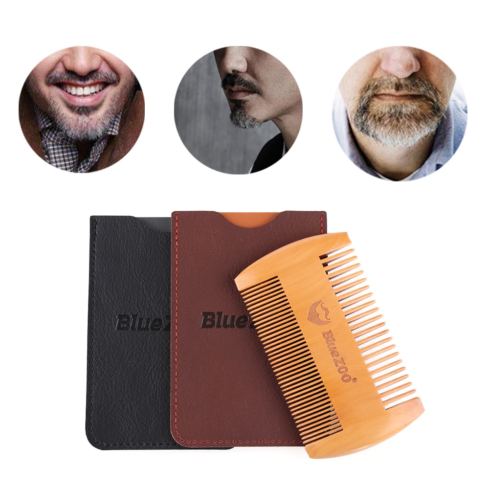 Peine de madera antiestático para Barba, peine de tamaño de bolsillo de madera con dientes gruesos y fino, cepillo de pelo de barba de doble cara, 1 unidad