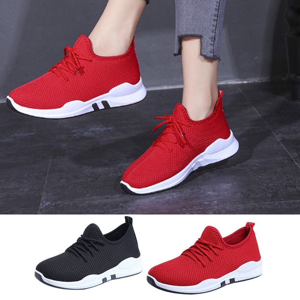 Women Running Trainers Solids Lace Up Flat Comfy Fitness Gym Sports Shoes Casual Shoes Running Shoes sports Adulto#