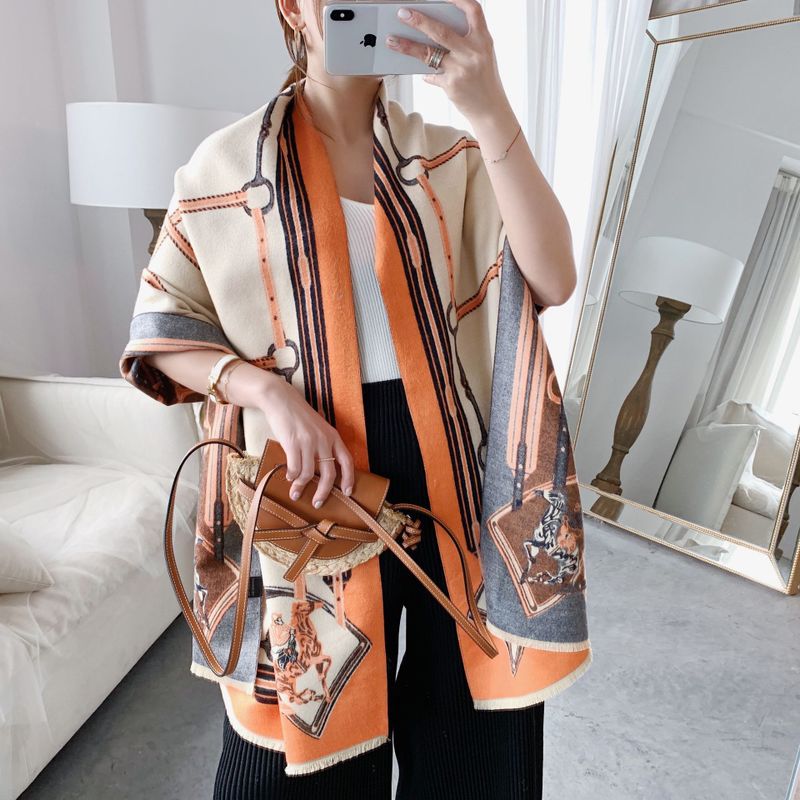 Women Adult Pashmina Print Woman Winter Female Shawls Cashmere Wraps Hijab Bandana Scarves Foulard