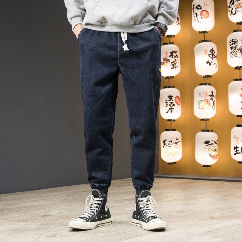 Jean homme Baggy Denim sarouel homme entrejambe ample Hip Hop rue cordon pantalon grande taille 5X 6X 7X Joggers Streetwear: Bleu / L