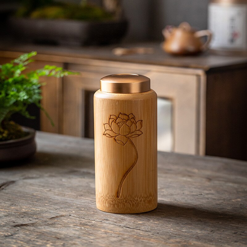 Bamboo Sealed Tea Caddy Handmade Wood Chinese Style Bamboo Container Portable Bamboo Tea Canister for Household Use: Style 4
