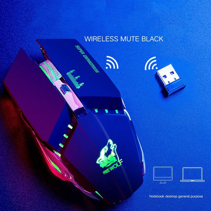 ZIYOU LANG Wireless Gaming Mouse 2.4Ghz Rechargeable 3-Speed Adjustable 1600DPI Glowing Mouse For PC Laptop