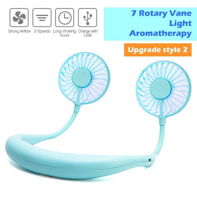 Mini Fan 2000Mah Oplaadbare Usb Fan Draagbare Handheld Fan 3-Speed Mini Usb Handy Kleine Desktop Cooling Neck fan Koeler: blue-2