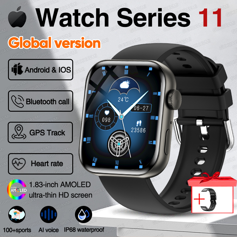 Versione globale Moda NUOVO Orologio Serie 11 Uomo Donna SmartWatch GPS Traiettoria Bracciale HD Bluetooth Chiamata sport Orologio impermeabile: Rosso