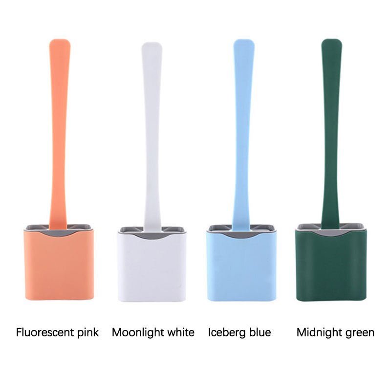 Floor Brush Silicone Toilet Brush With Toilet Brush Holder Wall-Mounted Cleaning Toilet Brush Flat Head Flexible Soft Brush Set