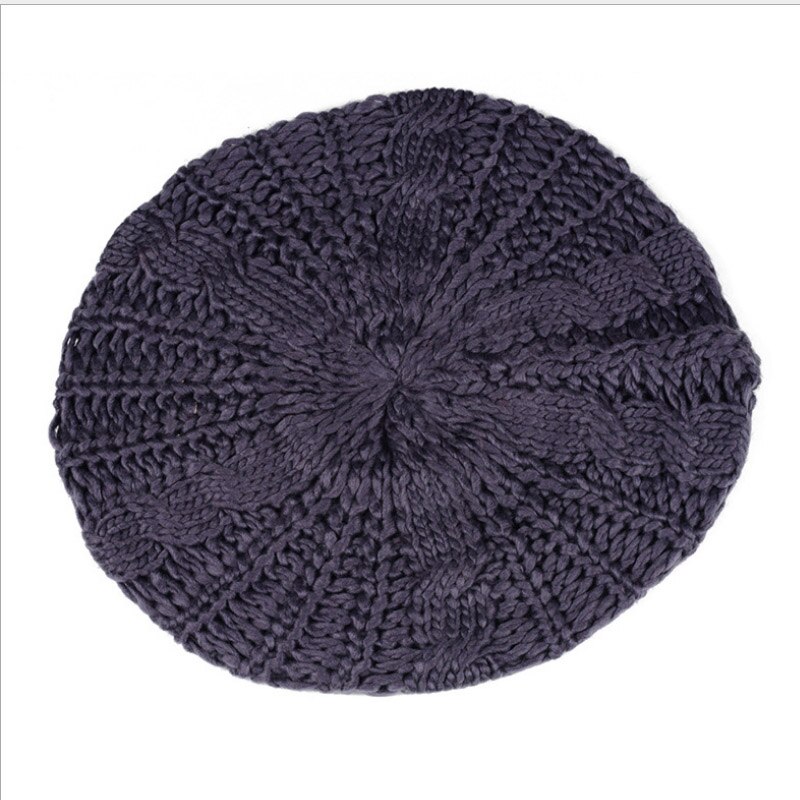 Beret Braided Hats Baggy Beanie Crochet Warm Winter Hat Ski Cap Wool Knitted Caps Women Lady Hats: Dark Grey