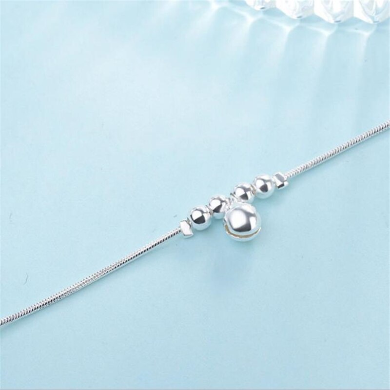 Kofsac sommer glossy runde perler 925 sterlingsølv link chain fodlænke til kvinder smykker ankel armbånd pige bedste