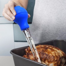 Siliconen Kip Turkije Baster Vlees Spuit Marinade Injector Inclusief Naald En Extra Borstel BBQ Keuken Assessoies, blauw