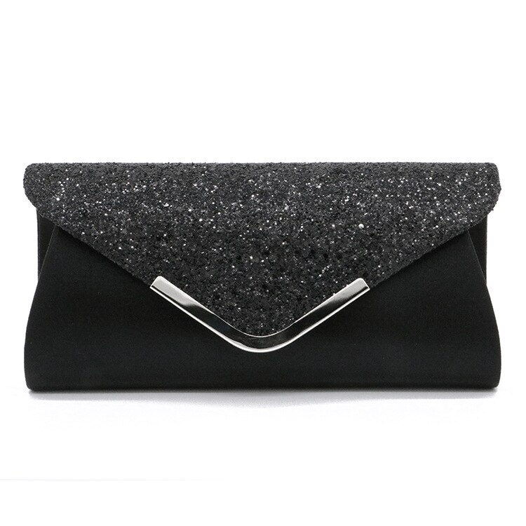 Vrouwen Glitter Shimmer Envelop Dames Pailletten Avond Party Prom Smart Jane Clutch Bag Handtas: Black