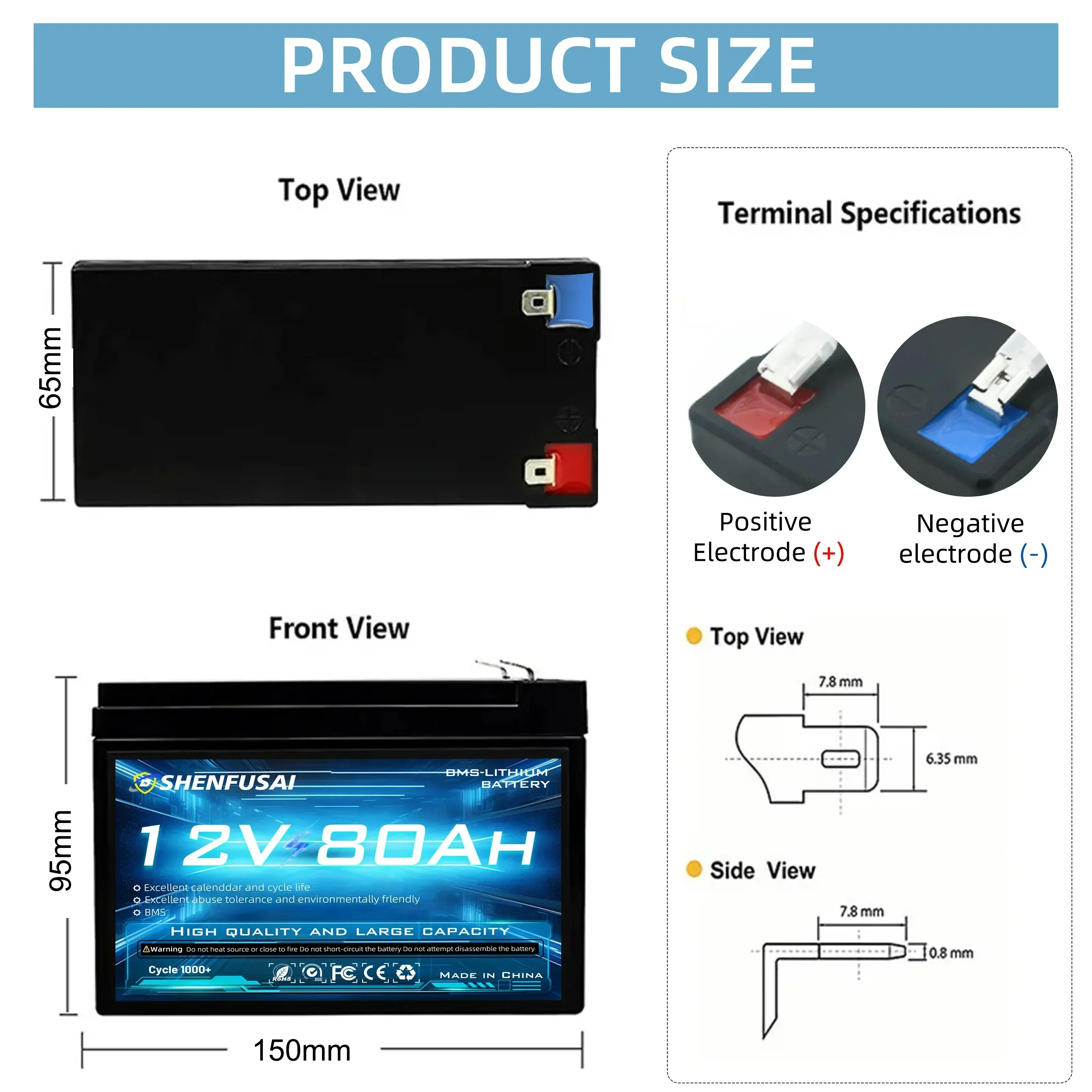 pack de batterie lithium-ion 18650, BMS 30A intégré 12V 100Ah/80Ah pour éclairage de secours de véhicule électrique, batterie de voiture jouet