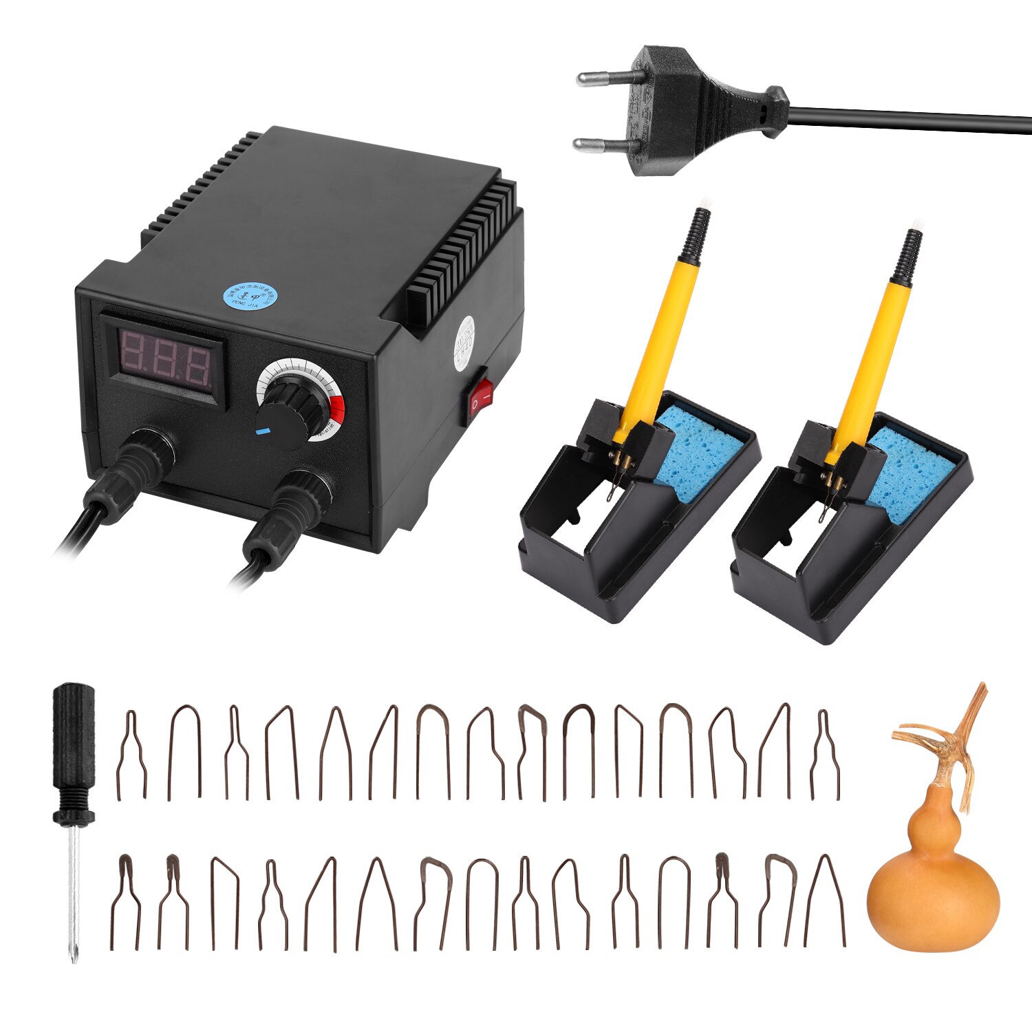100W Multifunctional Electric Gourd Wooden Pyrography Machine Temperature adjust with 30 Heating Pen Heads Double Hole Soldering: Type 2 / EU