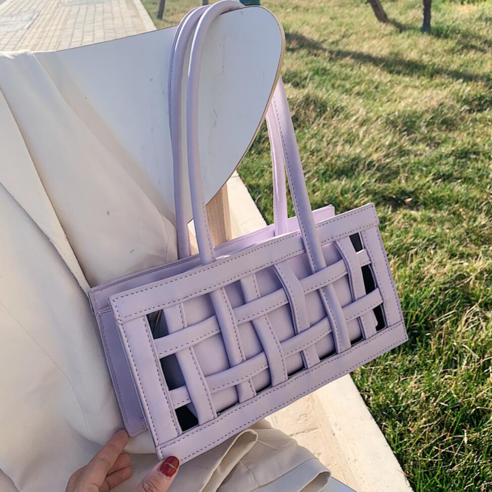 Dames vierkante tas hoge pu leren dames handtas holle schoudertassen okseltas