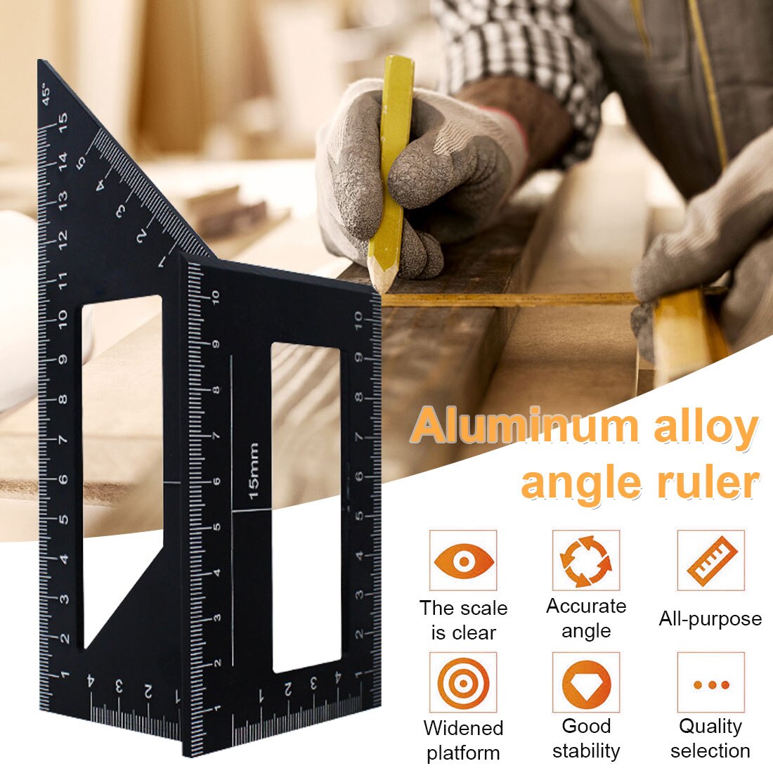 45/90 Graden Multifunctionele Houtbewerking Aluminium Vierkante Gauge Verticale Hoek Kraspen Liniaal Meten Kalibratie Praktisch Hulpmiddel