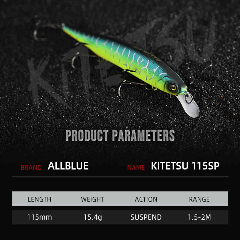 ALLBLUE KITETSU 115SP Wobbler Suspend Fishing Lure 115mm 15.4g Hard Plastic Minnow Pike Bass Perch Artificial Bait Tackle