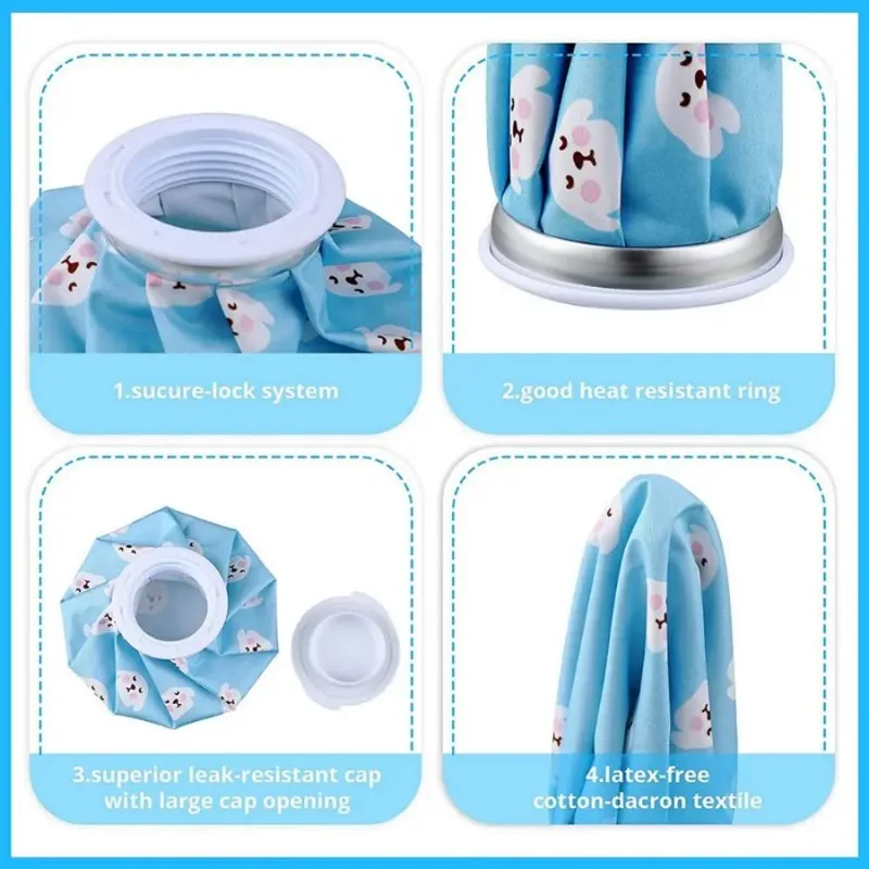 Paquete de hielo de tela de dibujos animados, bolsa de hielo portátil plegable con compresa fría y , bolsa de terapia de enfriamiento físico, paquete de hielo de inyección de agua