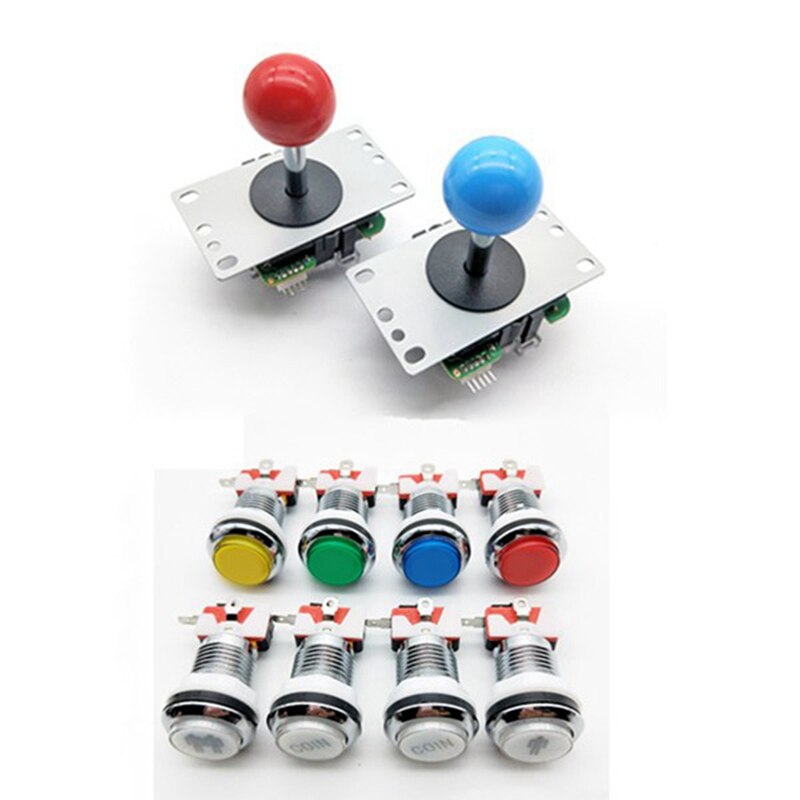 Arkade DIY Bausatz Teil 2X 8 Weg Joystick + 16X LED Beleuchtet drücken Tasten + 2 Spieler + Münze Für Himbeere Pi 3B Modell