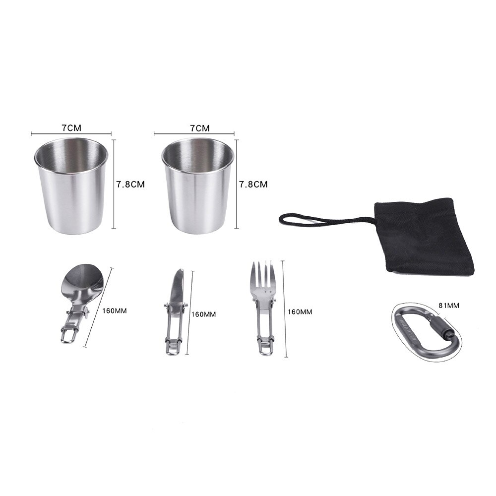 1 Set Outdoor Potten Pannen Camping Kookgerei Picknick Koken Set Non-stick Servies Met Opvouwbare Lepel Vork Mes Ketel cup