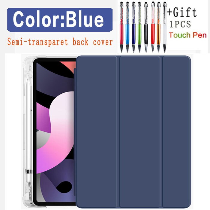 Flip skórzany pokrowiec na iPad Air 4 10.9 2020 przezroczysty futerał na tył z miejscem na długopis do Apple iPad Air 4th Gen stojak na walizkę Funda Capa: Blue-Air 4