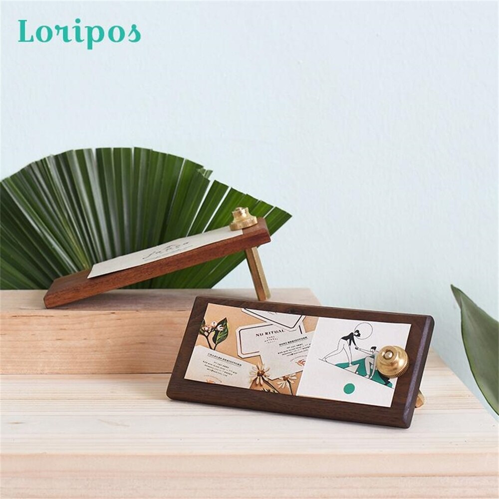 Brass Solid Wood Price Tag Display Table Postercard Clip Memo Holder Desk Name Card Clip Ins Label Holder Board Wood Photo Stand