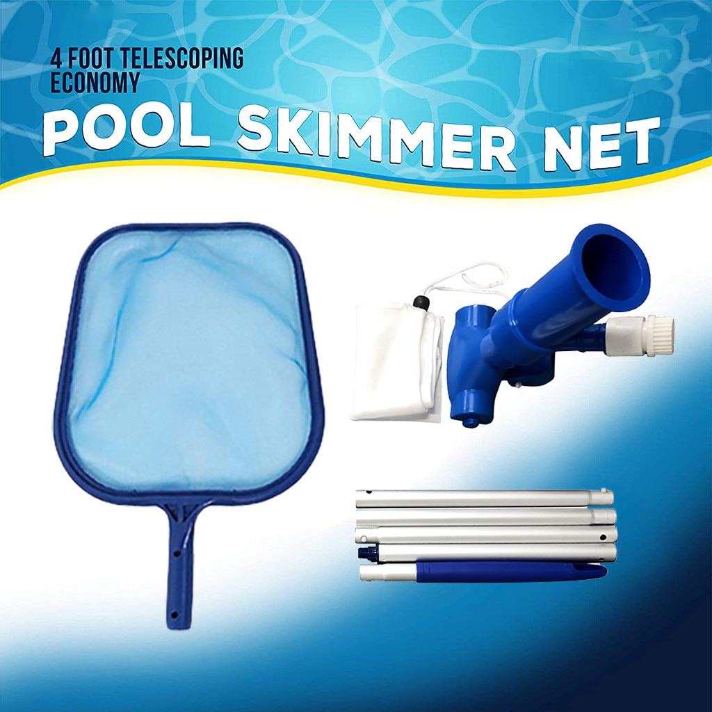 Pool Vacuum Head Swimming Pool Wall Tile Clean Brush With 46in Leaf Skimmer Net Pool Landing Net Pool Cleaning Tools set