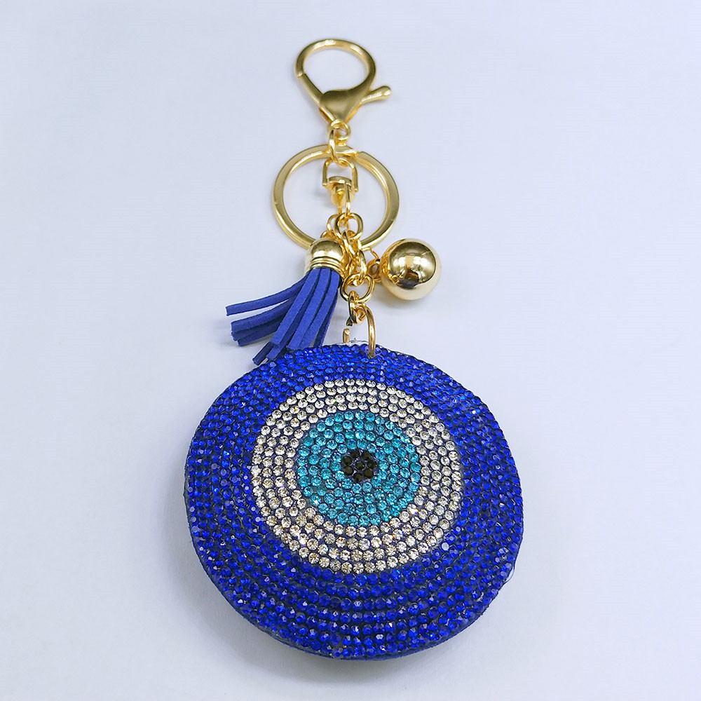 Llaveros de cristal con ojos de pavo, anillo para mujer, llavero de Color azul dorado, accesorios para bolso, joyería, llaveros para mujer